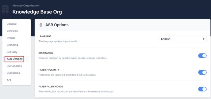 Organization Settings_ASR Options