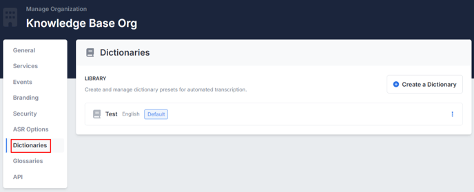 Organization Settings_Dictionaries