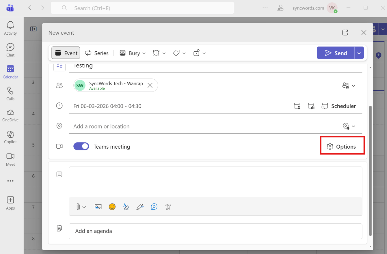 Teams Send Button Send captions directly to MS Teams